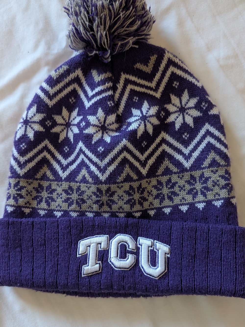 TC Purple and Gray Pom Pom Knit Beanie